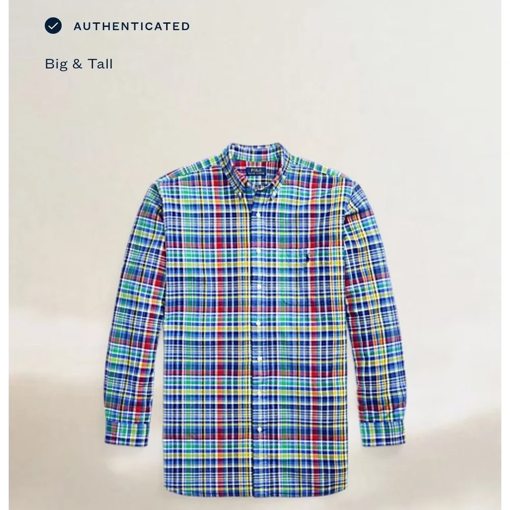 Polo Ralph Lauren Plaid Oxford Shirt Blue Red Multi Plaid Men's Size 5XB NWT